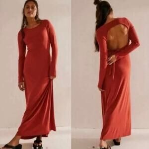 Free People Beach Aubre Open-Back Essential Maxi Dress in Burnt Orange S